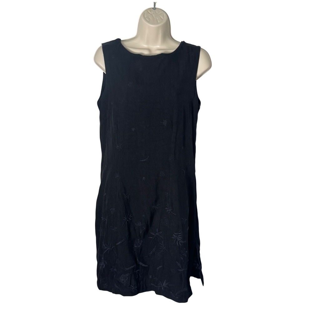 Tommy Bahama Womens 100% Silk Black Palm Tree Embroidered Shift Dress‎ Size 8